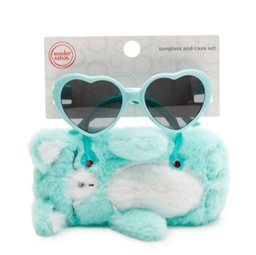 Girls Heart Shaped Sunglasses with Bear Carrying Case